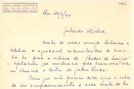 [Carta] 1944 ago. 26, Niterói, Río de Janeiro [a] Gabriela Mistral