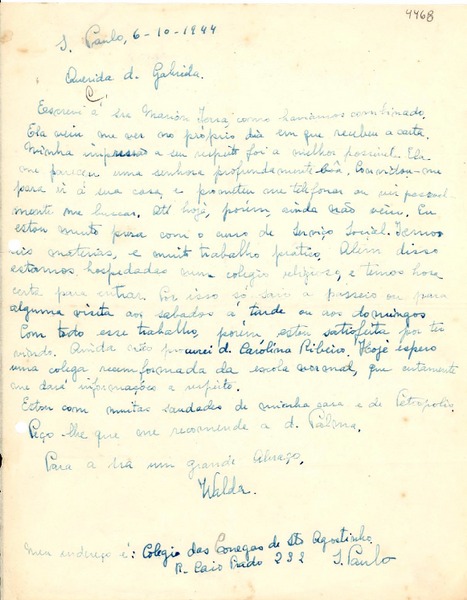 [Carta] 1944 dic. 6, Sao Paulo, [Brasil] [a] Gabriela Mistral