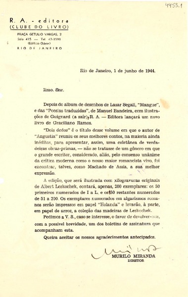 [Carta] 1944 jun. 1, Río de Janeiro [a] Gabriela Mistral
