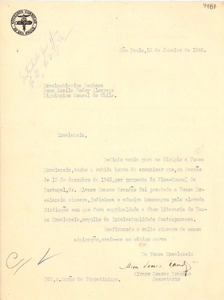 [Carta] 1946 ene. 10, São Paulo [a] Lucila Godoy Alcayaga