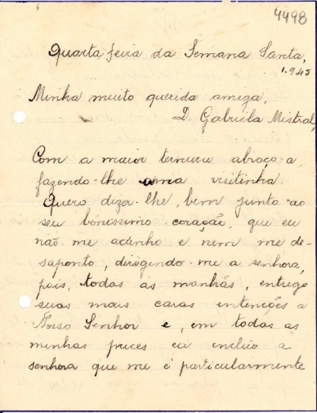 [Carta] 1945, [Brasil] [a] Gabriela Mistral