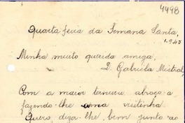 [Carta] 1945, [Brasil] [a] Gabriela Mistral