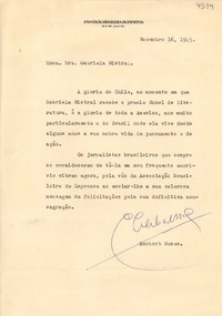[Carta] 1945 nov. 16, Río de Janeiro [a] Gabriela Mistral