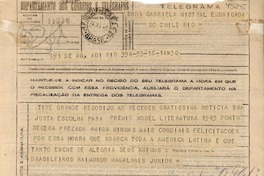 [Telegrama] 1945 nov. 16, Brasil [a] Gabriela Mistral