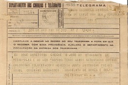 [Telegrama] 1945 nov. 17, Rio DF, [Brasil] [a] Gabriela Mistral, Rio DF, [Brasil]