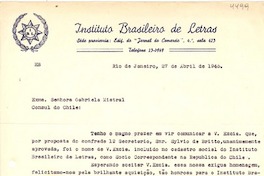 [Carta] 1945 abr. 27, Río de Janeiro [a] Gabriela Mistral