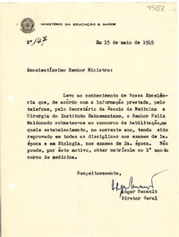 [Carta] 1945 mayo 15, [Brasil] [a] [Gustavo Capanema]
