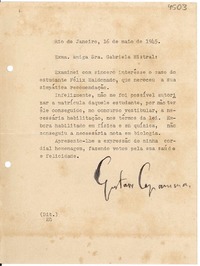 [Carta] 1945 mayo 16, Río de Janeiro [a] Gabriela Mistral