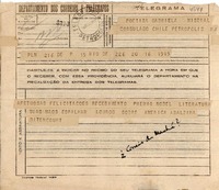 [Telegrama] 1945 nov. 16, Rio, DF, [Brasil] [a] Gabriela Mistral, Consulado de Chile, Petrópolis, RJ, [Brasil]