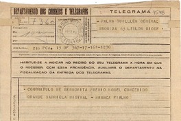 [Telegrama] 1945 nov. 16, [Rio], [Brasil] [a] Palma Guillén, Leblon, Rio DF, [Brasil]