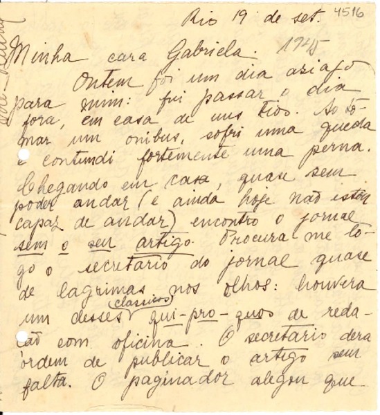 [Carta] 1945 sept. 19, Río de janeiro [a] Gabriela Mistral