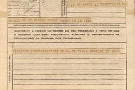 [Telegrama] [1945 nov.], Santa Teresa, Rio DF, [Brasil] [a] Gabriela Mistral, Petropolis, RJ, [Brasil]