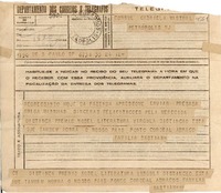 [Telegrama] 1945 nov., S Paulo, [Brasil] [a] Gabriela Mistral, Petrópolis, RJ, [Brasil]
