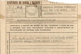 [Telegrama] 1945 nov. 16, Petrópolis, RJ, [Brasil] [a] Gabriela Mistral, Consulado Chile, Petrópolis, RJ, [Brasil]