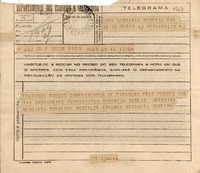 [Telegrama] 1945 nov. 16, Río de Janeiro [a] Gabriela Mistral, Petrópolis