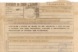 [Telegrama] 1945 nov. 21, Río de Janeiro [a] Gabriela Mistral, Petrópolis