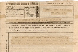 [Telegrama] 1945 nov. 22, Petrópolis, Brasil [a] Gabriela Mistral