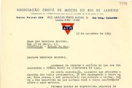 [Carta] 1945 nov. 19, Pôrto Alegre, [Brasil] [a] Gabriela Mistral, Petrópolis