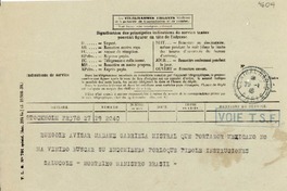 [Telegrama] 1945 nov. 29, Estocolmo [a] Gabriela Mistral