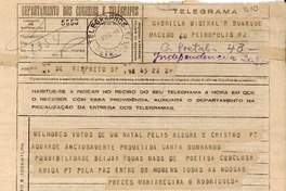 [Telegrama] 1945 dic. 23, [São Paulo], [Brasil] [a] Gabriela Mistral, Petrópolis, RJ, [Brasil]