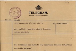 [Telegrama] 1946 ene. 4, Sao Paulo [a] Gabriela Mistral, Estocolmo