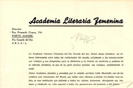 [Carta] [1946], Porto Alegre, Rio Grande del Sur, Brasil [a] Gabriela Mistral
