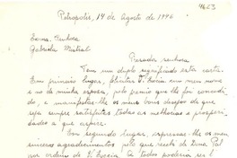 [Carta] 1946 ago. 14, Petrópolis [a] Gabriela Mistral