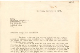 [Carta] 1947 feb. 15, New York [a] Gabriela Mistral, Los Ángeles, California