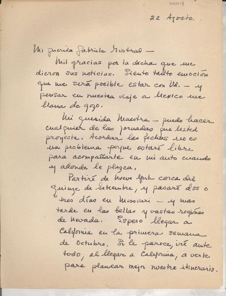 [Carta] 1948 ago. 22 [a] Gabriela Mistral