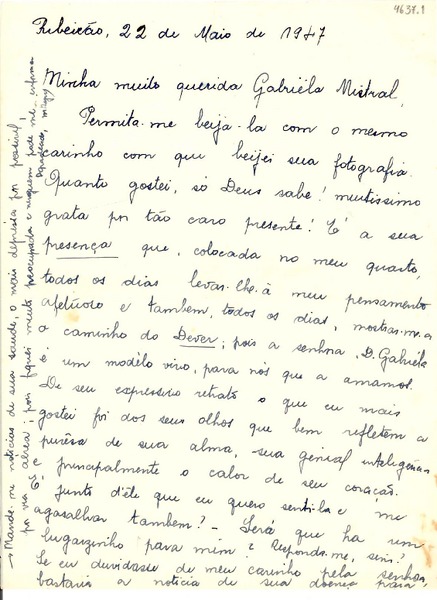 [Carta] 1947 maio 22, Ribeirao, [Sao Paulo] [a] Gabriela Mistral