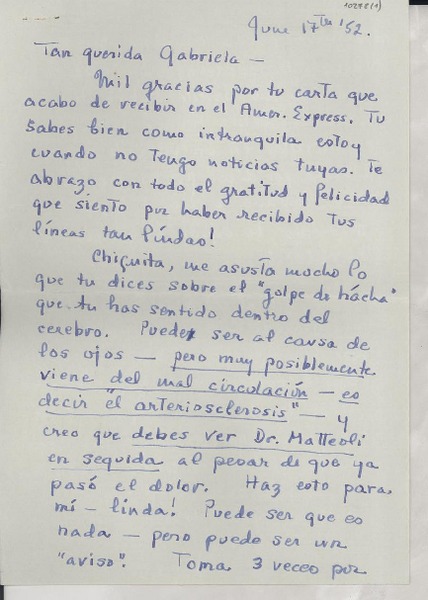 [Carta] 1952 June 17, Venezia, [Italia] [a] Gabriela [Mistral]