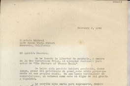 [Carta] 1948 Feb. 9, New York, [EE.UU.] [a] Gabriela Mistral, Monrovia, California, [EE.UU.]