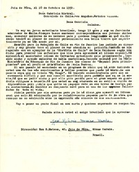 [Carta] 1950 oct. 28, Jeriz de Forá, Mina Gerais, Brasil [a] Gabriela Mistral, Los Angeles, Estados Unidos