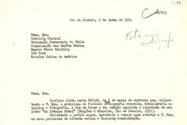 [Carta] 1954 jun. 9, Rio de Janeiro, Brasil [a] Gabriela Mistral, New York, Estados Unidos