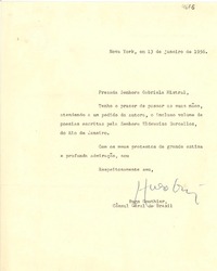 [Carta] 1956 ene. 13, Nova York, [Estados Unidos] [a] Gabriela Mistral, [Estados Unidos]