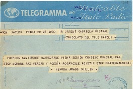 [Telegrama] 1951 jul. 26, Praga [a] Gabriela Mistral, Nápoles