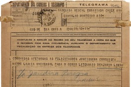 [Telegrama] 1945 nov. 16, Copacabana [a] Gabriela Mistral, Río de Janeiro