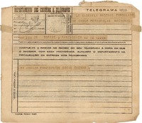 [Telegrama] 1945 nov., Rancagua, [Chile] [a] Gabriela Mistral, Consulado de Chile, Petrópolis, [Brasil]