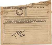 [Telegrama] 1945 nov. 22, Santiago, Chile [a] Gabriela Mistral, Río de Janeiro
