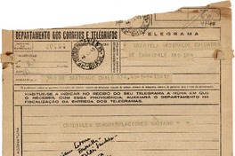 [Telegrama] 1945 nov. 22, Santiago, Chile [a] Gabriela Mistral, Río de Janeiro