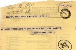 [Telegrama] 1951 dic. 12, Roma, [Italia] [a] [Gabriela Mistral]