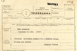 [Telegrama] [1951?], Napoli, [Italia] [a] [Humberto] Díaz Casanueva, Genova