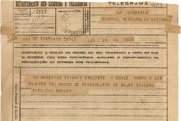 [Telegrama] 1945 nov. 17, Santiago, Chile [a] Gabriela Mistral, Petrópolis