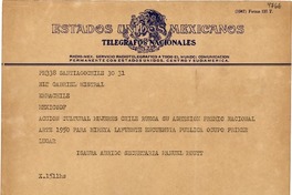 [Telegrama] [1950], Santiago, Chile [a] Gabriela Mistral, México D.F.