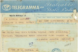 [Telegrama] 1951 ago. 18, Santiago, Chile [a] Gabriela Mistral, Napoles