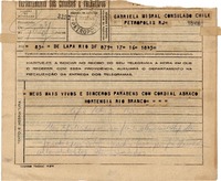 [Telegrama] 1945 nov. 17, Lapa, Rio DF, [Brasil] [a] Gabriela Mistral, Consulado de Chile, Petrópolis, RJ, [Brasil]