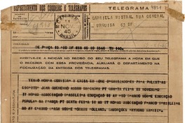 [Telegrama] 1945 nov. 11, Rio de Janeiro, [Brasil] [a] Gabriela Mistral, Rio de Janeiro, [Brasil]