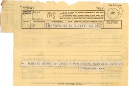 [Telegrama] 1951 ago. 4, Santiago [a] Gabriela Mistral, Nápoles