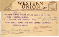 [Telegrama] 1946 sept. 28, Caracas, [Venezuela] [a] Gabriela Mistral, Venezuela Consulate, Los A, [EE.UU.]