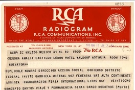 [Telegrama] 1946 mayo 11, México [a] Amalia Castillo Ledon, New York, [EE.UU.]